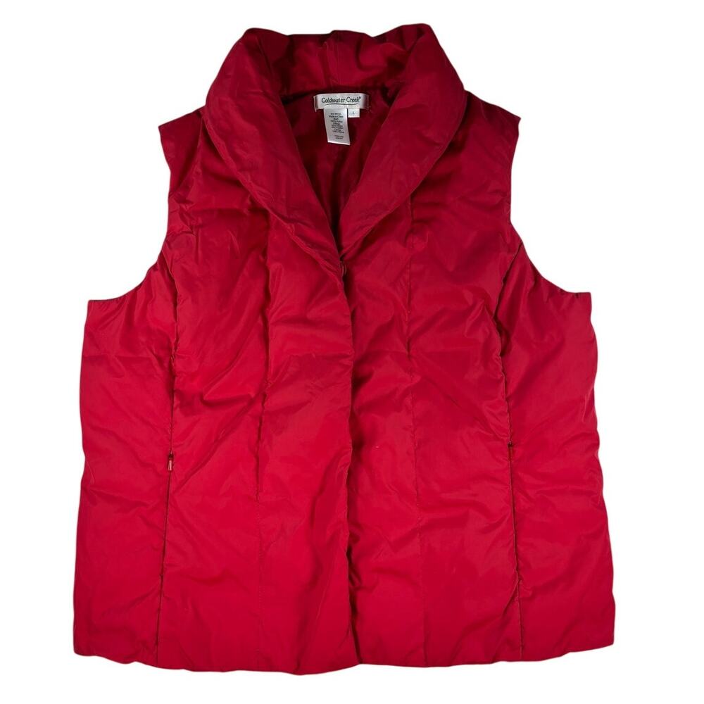 Coldwater Creek Down Puffer Vest Women's Red Shawl Collar Button Front Size‎ L